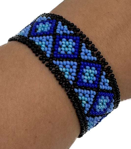 Beaded Bracelet - Blue and Black Narrow