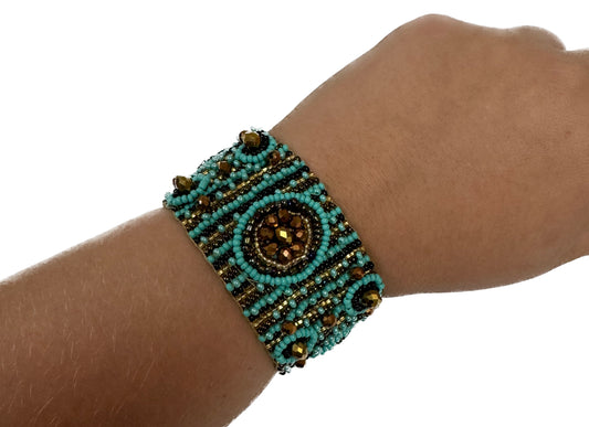 Beaded Bracelet - Turquoise and Gold