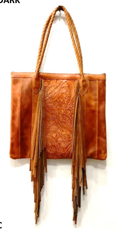 Tooled & Fringe Leather Handbag - Tan