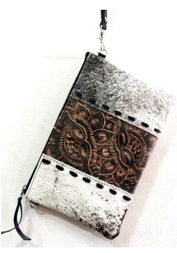 Tooled Clutch - Black & Black Cowhide